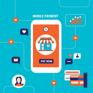 移動支付網上購物和電子商務的概念。向量例證