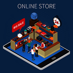 自動(dòng)雜貨店購物系統(tǒng)與智能籃子自助機(jī)器人輔助技術(shù)等距成矢量插圖超市自動(dòng)化技術(shù)等距成